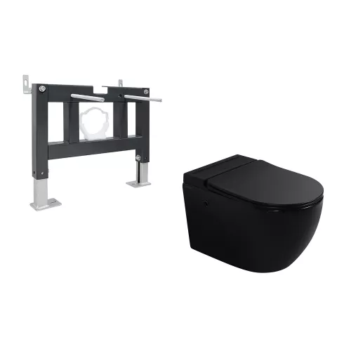 Комплект ABBER подвесной унитаз Bequem AC1108PMB белый с импульсным смывом с инсталляцией AC0101P