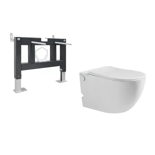 Комплект ABBER подвесной унитаз Bequem AC1105P белый с импульсным смывом с инсталляцией AC0101P