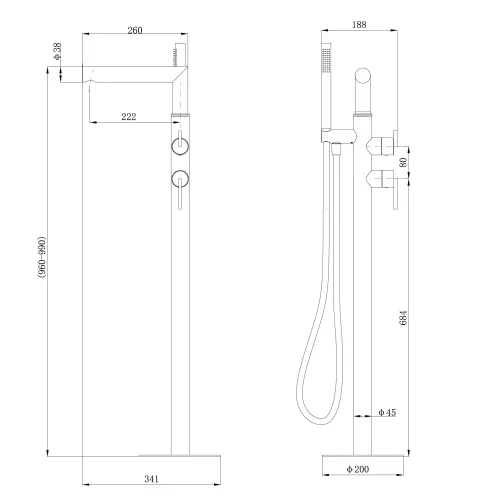 Смеситель ABBER Perfekte 316 AF8A15BG отдельностоящий для ванны, золото брашированное, Выбрать цвет: Золото брашированное, изображение 2