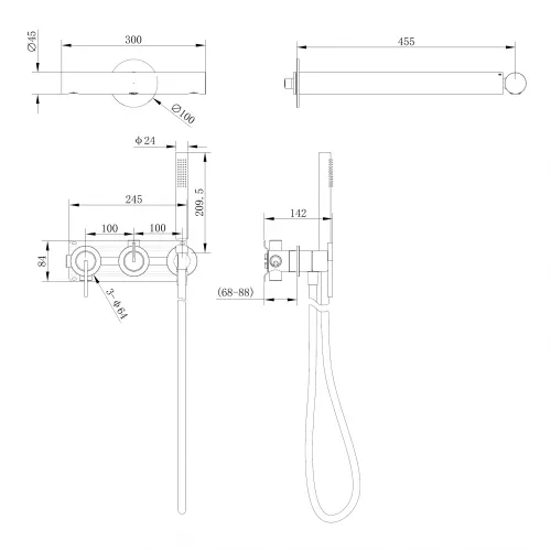Душевая система ABBER Perfekte 316 AF8A18BST скрытого монтажа , сталь брашированная, Выбрать цвет: Сталь брашированная, Излив: нет, изображение 3
