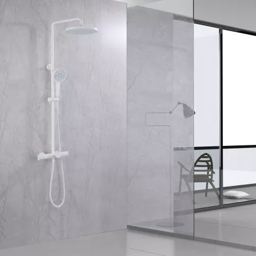 Душевая стойка ABBER Thermostat AF8516FWL с термостатом и изливом, белый матовый, Выбрать цвет: Белый матовый, Регулируемая высота: 860-1430, изображение 2