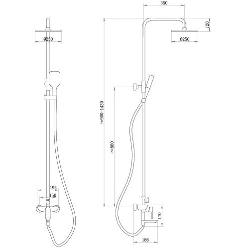 Душевая стойка ABBER Weiss Insel AF8016BL с изливом, черный матовый, Выбрать цвет: Черный матовый, изображение 2