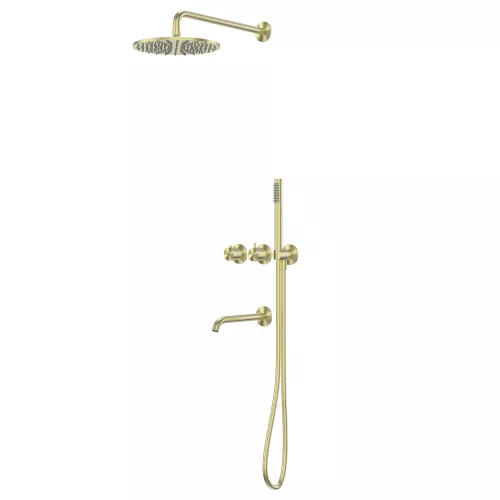 Душевая система ABBER Wasser Kreis 316 AF8150BG скрытого монтажа с изливом, термостат, золото брашированное, Выбрать цвет: Золото брашированное