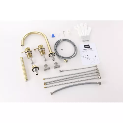 Смеситель ABBER Wasser Kreis 316 AF8113BG на борт ванны, золото брашированное, Выбрать цвет: Золото брашированное, изображение 2