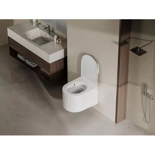 Унитаз ABBER Bequem AC1129 подвесной белый, безободковый, смыв торнадо, изображение 4