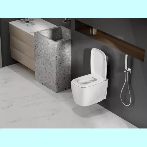 Унитаз ABBER Rechteck AC1217 подвесной белый, безободковый, смыв торнадо, изображение 4