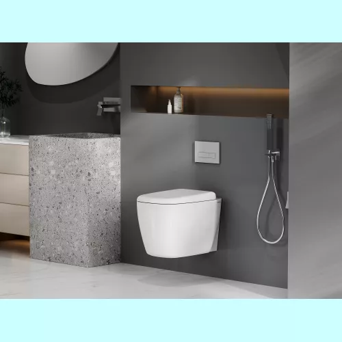 Унитаз ABBER Rechteck AC1217 подвесной белый, безободковый, смыв торнадо, изображение 2