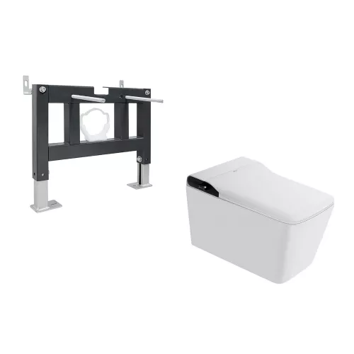 Комплект ABBER подвесной электронный унитаз-биде Rechteck AC1215S белый с импульсным смывом с инсталляцией AC0101P