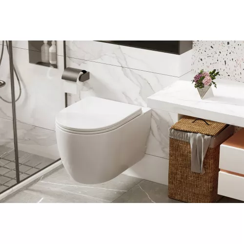 Комплект ABBER подвесной унитаз Bequem AC1105P белый с импульсным смывом с инсталляцией AC0101P, изображение 4