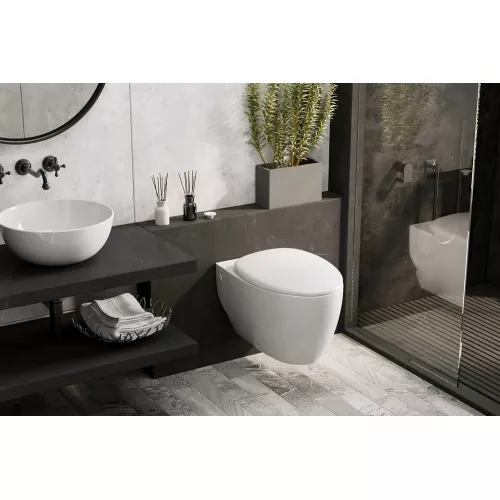 Комплект ABBER подвесной унитаз Bequem AC1107P белый с импульсным смывом с инсталляцией AC0101P, изображение 4