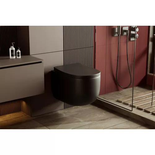 Унитаз ABBER Bequem AC1104TMB подвесной черный матовый, безободковый, смыв торнадо, Выбрать цвет: Черный матовый, изображение 8