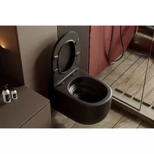 Унитаз ABBER Bequem AC1104TMB подвесной черный матовый, безободковый, смыв торнадо, Выбрать цвет: Черный матовый, изображение 9