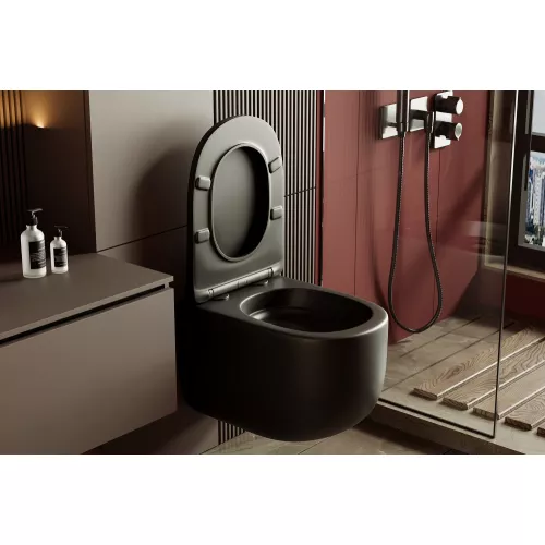 Унитаз ABBER Bequem AC1104TMB подвесной черный матовый, безободковый, смыв торнадо, Выбрать цвет: Черный матовый, изображение 10