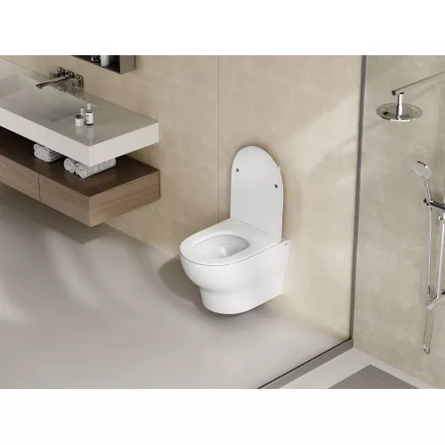 Унитаз ABBER Bequem AC1128 подвесной белый, безободковый, смыв торнадо, изображение 3