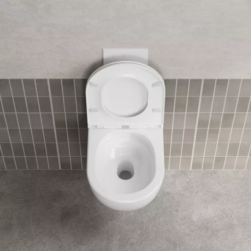 Унитаз ABBER Bequem AC1131TC подвесной белый, безободковый, смыв торнадо, с закрытым дном, изображение 5