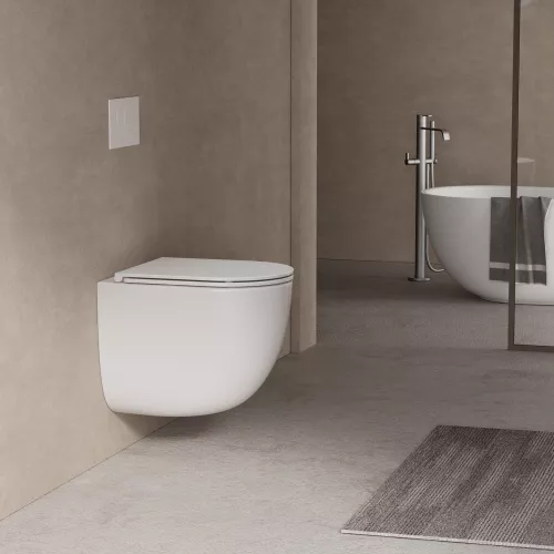 Унитаз ABBER Bequem AC1132TC подвесной белый, безободковый, смыв торнадо, с закрытым дном, изображение 3