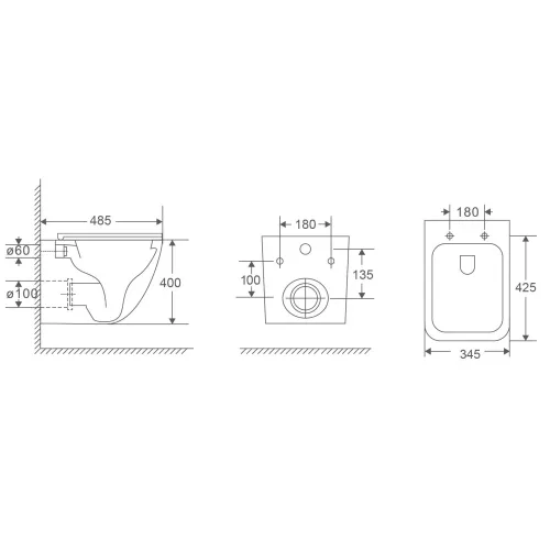 Унитаз ABBER Rechteck AC1220TC подвесной белый, безободковый, смыв торнадо, с закрытым дном, изображение 6