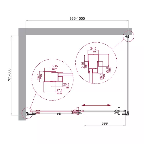 Душевой уголок BelBagno LUCE-AH-1/-C-Cr, Цвет стекла: прозрачное, Цвет профиля: Хром, Выбрать размер: 100x80, изображение 6