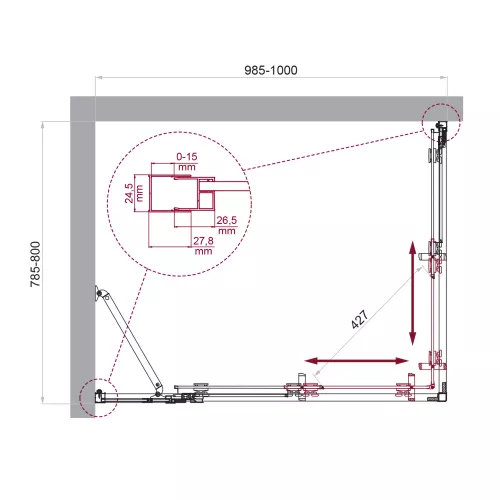Душевой уголок BelBagno LUCE-AH-21/-C-Cr, Цвет стекла: прозрачное, Цвет профиля: Хром, Выбрать размер: 100x80, изображение 9