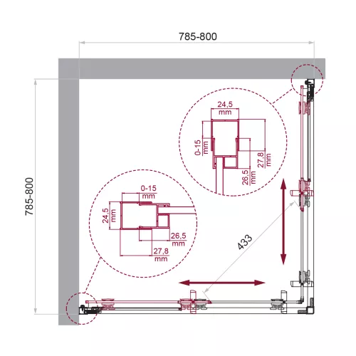 Душевой уголок BelBagno LUCE-A-2/-C-Cr, Цвет стекла: прозрачное, Цвет профиля: Хром, Выбрать размер: 80x80, изображение 6
