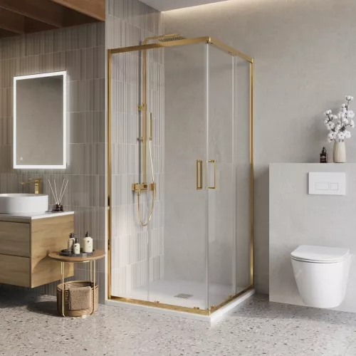 Душевой уголок BelBagno LUCE-A-2-90-C-ORO, Цвет стекла: прозрачное, Цвет профиля: Золото, Выбрать размер: 90x90