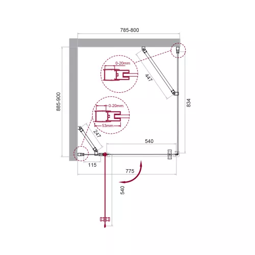 Душевой уголок BelBagno ETNA-AH-12/-C-Cr, Цвет стекла: прозрачное, Цвет профиля: Хром, Выбрать размер: 80x90, изображение 11