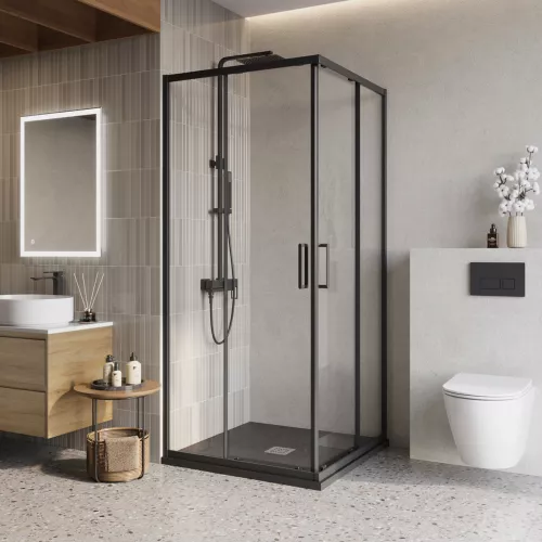 Душевой уголок BelBagno LUCE-A-2-90-C-NERO, Цвет стекла: прозрачное, Цвет профиля: Черный, Выбрать размер: 90x90