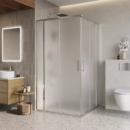 Душевой уголок BelBagno LUCE-A-22-90+20-P-Cr рифленое, Цвет стекла: рифленое, Цвет профиля: Хром, Выбрать размер: 110x110