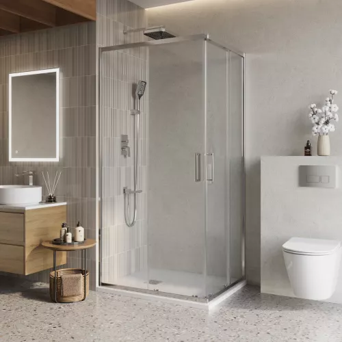 Душевой уголок BelBagno LUCE-AH-2/-C-Cr, Цвет стекла: прозрачное, Цвет профиля: Хром, Выбрать размер: 100x80