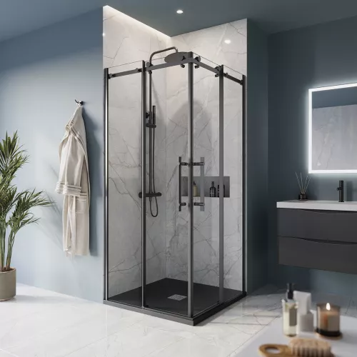 Душевой уголок BelBagno MARINO-A-2/-C-NERO, Цвет стекла: прозрачное, Цвет профиля: Черный, Выбрать размер: 100x100, изображение 2