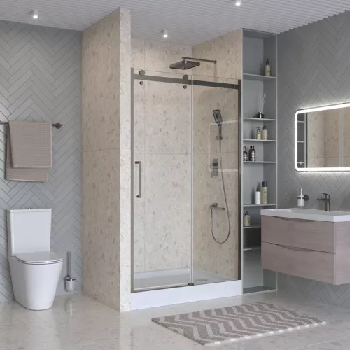 Душевая дверь BelBagno MARINO-2-BF-1/-C-GM, Цвет стекла: прозрачное, Цвет профиля: Серый, Цвет профиля (вариация): Оружейная сталь, Выбрать размер: 110