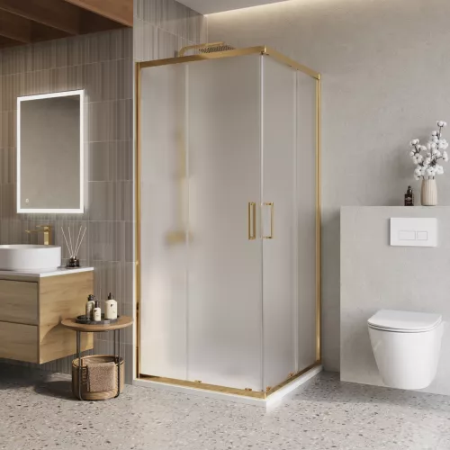 Душевой уголок BelBagno LUCE-A-2-90-P-ORO рифленое, Цвет стекла: рифленое, Цвет профиля: Золото, Выбрать размер: 90х90