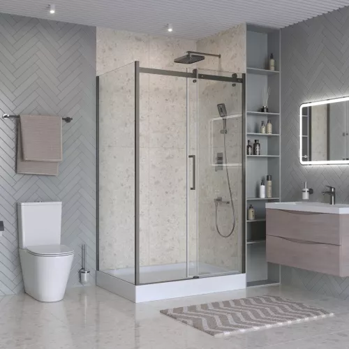 Душевой уголок BelBagno MARINO-2-AH-1/-C-GM, Цвет стекла: прозрачное, Цвет профиля: Серый, Цвет профиля (вариация): Оружейная сталь, Выбрать размер: 110x100, изображение 2