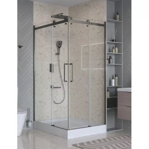 Душевой уголок BelBagno MARINO-2-AH-2-120/90-C-GM, Цвет стекла: прозрачное, Цвет профиля: Серый, Цвет профиля (вариация): Оружейная сталь, Выбрать размер: 120x90, изображение 3