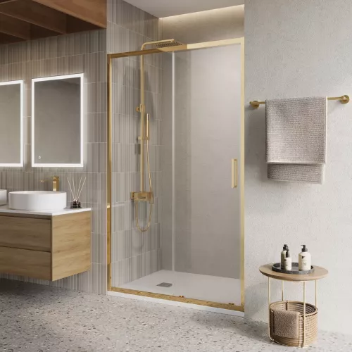 Душевая дверь BelBagno LUCE-BF-1-120-C-ORO, Цвет стекла: прозрачное, Цвет профиля: Золото, Выбрать размер: 120