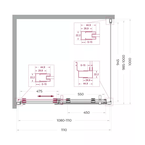 Душевой уголок BelBagno MARINO-2-AH-1/-C-GM, Цвет стекла: прозрачное, Цвет профиля: Серый, Цвет профиля (вариация): Оружейная сталь, Выбрать размер: 110x100, изображение 10