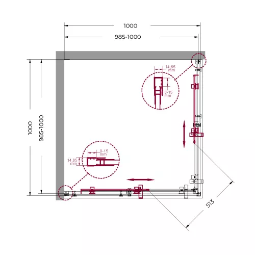 Душевой уголок BelBagno MARINO-A-2/-C-NERO, Цвет стекла: прозрачное, Цвет профиля: Черный, Выбрать размер: 100x100, изображение 4