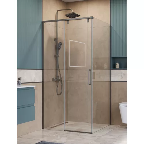 Душевой уголок BelBagno SOFT_CLOSE-1-A/AH-1/-C-GM, Цвет стекла: прозрачное, Цвет профиля: Серый, Цвет профиля (вариация): Оружейная сталь, Выбрать размер: 100x100, изображение 4