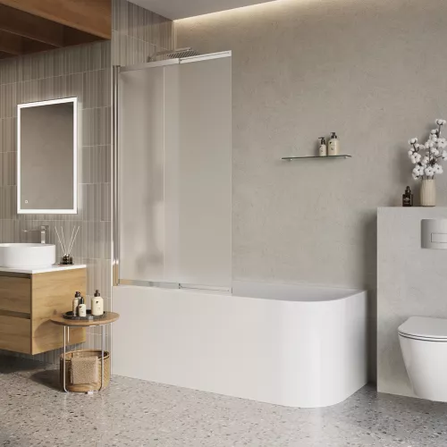 Душевая шторка на ванну BelBagno LUCE-VF-11-90/145-P-Cr, Цвет стекла: рифленое, Цвет профиля: Хром, Выбрать размер: 90