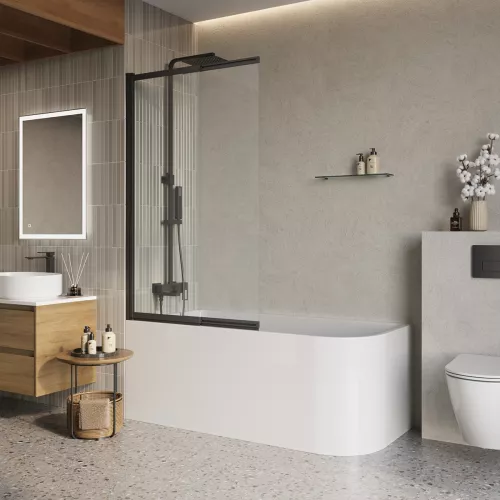 Душевая шторка на ванну BelBagno LUCE-VF-11/-C-NERO, Цвет стекла: прозрачное, Цвет профиля: Черный, Выбрать размер: 100