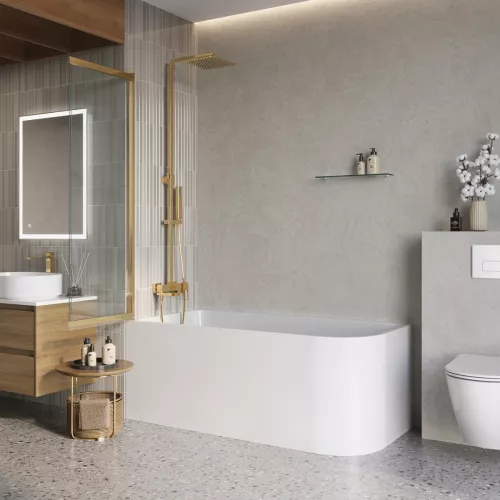 Душевая шторка на ванну BelBagno LUCE-VF-11/-C-ORO, Цвет стекла: прозрачное, Цвет профиля: Золото, Выбрать размер: 100, изображение 3