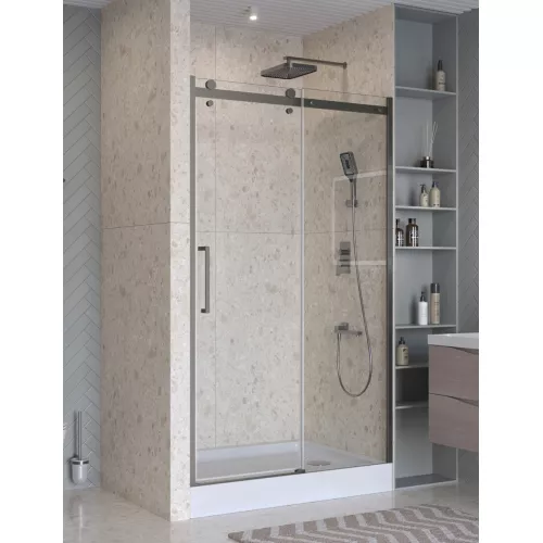 Душевая дверь BelBagno MARINO-2-BF-1/-C-GM, Цвет стекла: прозрачное, Цвет профиля: Серый, Цвет профиля (вариация): Оружейная сталь, Выбрать размер: 110, изображение 3