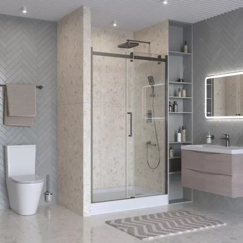 Душевая дверь BelBagno MARINO-2-BF-1/-C-GM, Цвет стекла: прозрачное, Цвет профиля: Серый, Цвет профиля (вариация): Оружейная сталь, Выбрать размер: 110, изображение 2