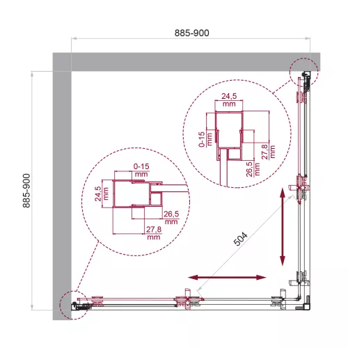 Душевой уголок BelBagno LUCE-A-2-90-P-ORO рифленое, Цвет стекла: рифленое, Цвет профиля: Золото, Выбрать размер: 90х90, изображение 7