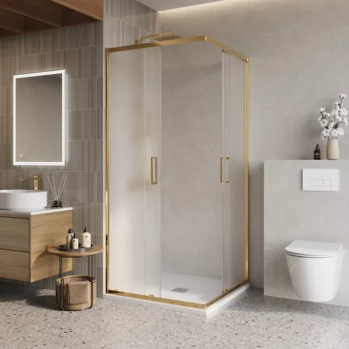 Душевой уголок BelBagno LUCE-A-2-90-P-ORO рифленое, Цвет стекла: рифленое, Цвет профиля: Золото, Выбрать размер: 90х90, изображение 2