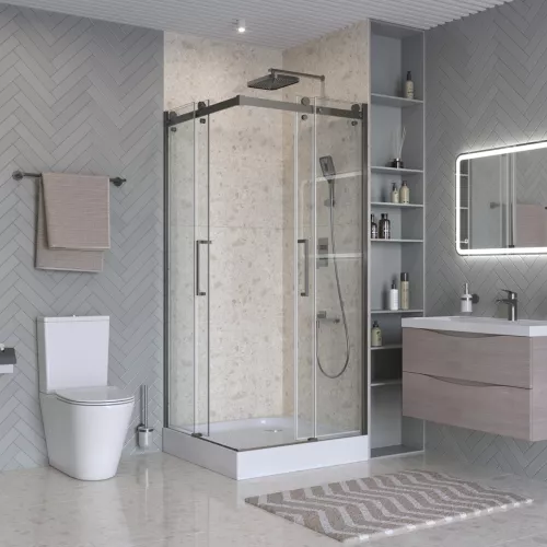 Душевой уголок BelBagno MARINO-2-A-2-90-C-GM, Цвет стекла: прозрачное, Цвет профиля: Серый, Цвет профиля (вариация): Оружейная сталь, Выбрать размер: 90x90, изображение 2