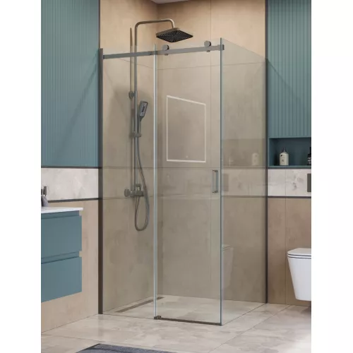 Душевой уголок BelBagno SOFT_CLOSE-2-A/AH-1/-C-GM, Цвет стекла: прозрачное, Цвет профиля: Серый, Цвет профиля (вариация): Оружейная сталь, Выбрать размер: 100x100