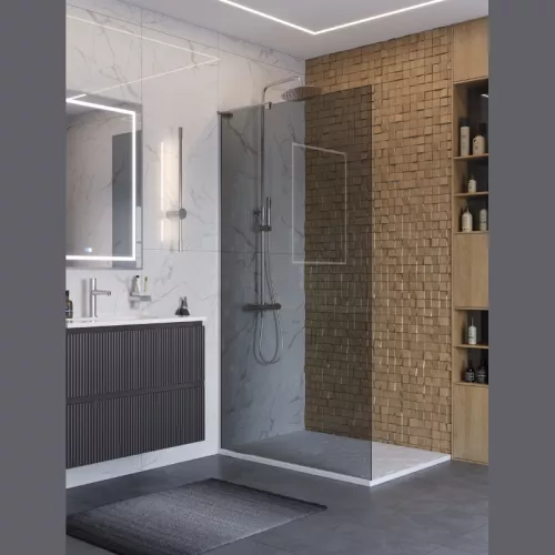 Душевая перегородка BelBagno UNO-L-1-TB/-GR-Cr тонир/хром, Цвет стекла: Серый, Цвет профиля: Хром, Цвет профиля (вариация): Хром, Выбрать размер: 100