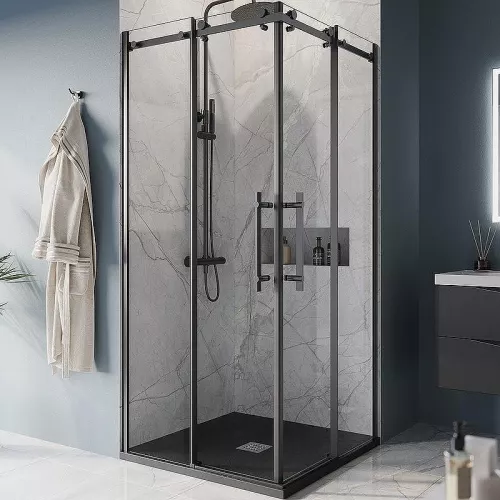Душевой уголок BelBagno MARINO-A-2/-C-NERO, Цвет стекла: прозрачное, Цвет профиля: Черный, Выбрать размер: 100x100