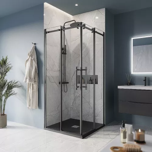 Душевой уголок BelBagno MARINO-A-2/-C-NERO, Цвет стекла: прозрачное, Цвет профиля: Черный, Выбрать размер: 100x100, изображение 3